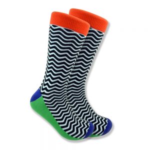Black & white wave socks with orange cuffs