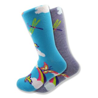 Women's Mismatched Butterfly Socks in Purple & Blue