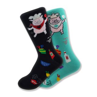 Women's Mismatched Piggy Chef Socks in Black & Turquoise