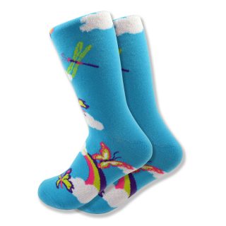 Women's Butterfly, Dragonfly & Rainbow Socks in Baby Blue